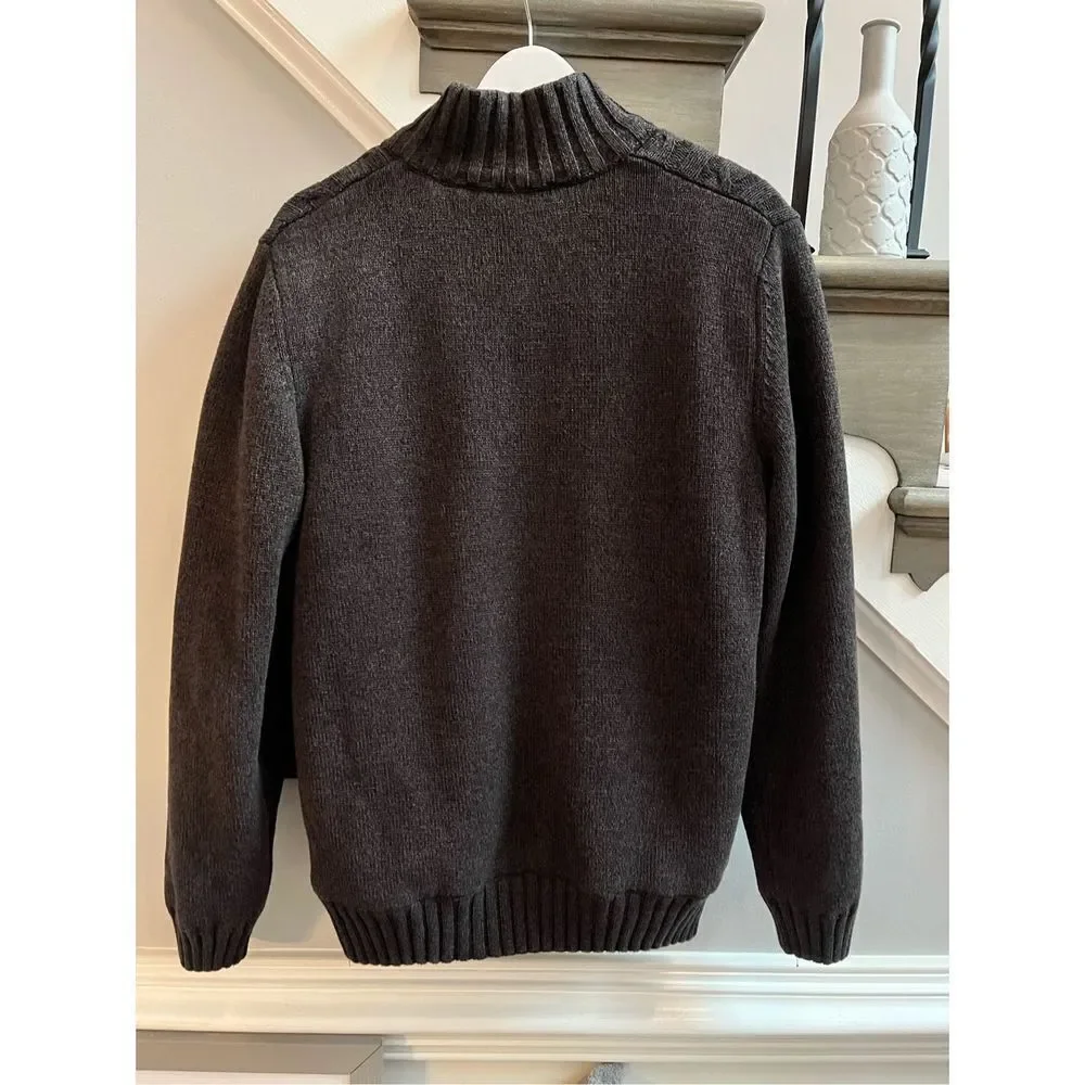 Vintage Boston Traders Brown/Black Fleece Lined Zip Up Cardigan Sweater sz L EUC